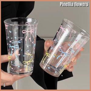 【Pinellia flowers】 Bow Cute Water Cup Cartoon Bow Cup Striped Cute Doodle Coffee Mug Household Fruit Tea Lemonade Girls Gift