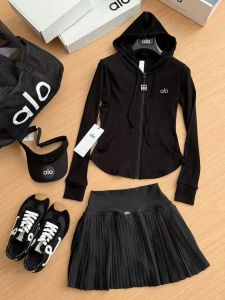 alo High-quality new hooded sweatshirt jacket + Pleated skirt suit thin slimming casual two-piece set