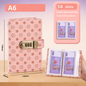 100 Envelopes Money Saving Challenge PU Large Capacity Budget Binder Book with Password Lock Financial Planner Stationer
