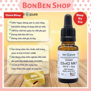 Vitamin D3 K2 MK7 (20ml) hấp thu gấp đôi Canxi trong 1 giọt phát triển chiều cao tối đa - Fair & Pure ĐỨC