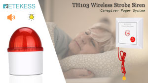 Retekess TH103 Caregiver Pager SystemWireless Strobe Siren3-Level Volume ControlPull Rope Waterproof Call Button for Home SafetySeniorsElderly