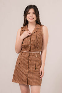 RIMINI - Setelan Atasan Putungan Berkerah Dan Rok Pendek Motif Kotak XS-XL - Beatrix Sleveless 525102-525103