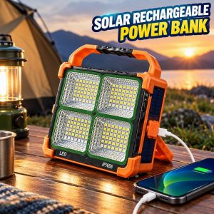 Solar Rechargeable LED Camping Lantern Magnetic Base Power Bank 3 Light Modes IP66 Waterproof