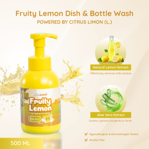 Fruity Lemon Dish & Bottle Wash 1 Bottle/ 500ML - Multipurpose Dishwashing Liquid Natural Disinfectant Hypoallergenic Mild formulation Easy to rinse. With Lemon extract Lemon essential oil and Aloe Vera extract. (The Little Zions)