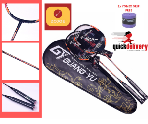 GY Professional 2Pcs 4U Full Carbon Fiber Rackets Strung Badminton With Free String Grips And Bag 20-22 Lbs