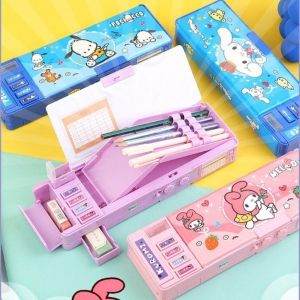 Kawaii Sanrio Kuromi Melody Password Lock Pencil Case Cartoon Cute Pochacco Cinnamoroll Multi Functional Large Capacity Storage Stationery Box Student Gift