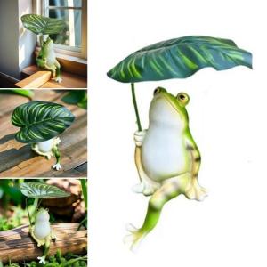 Cute Frogs Figurine Frogs Holding Leaf Resins Sculpture Ornament for Garden Yard Pond Home Office Tabletop Decors Gift