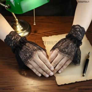 [COD] MINIFRIUT Women Arm Sleeves With Short Tassels White And Black Pleated Cuff Beautiful Lace Accessories Outdoor Embellishments