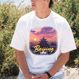 [Local Stock] VCC Vintage Style Beijing Sunset Temple of Heaven China City Graphic Printed T-shirt Chinese Culture Lovers Tshirt Summer Cotton Tee
