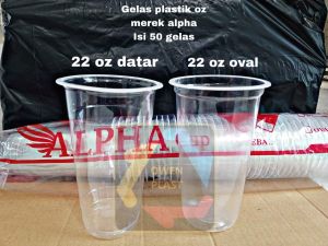GELAS PLASTIK OZ GELAS BENING 16 OZ 18 OZ 22 OZ OVAL DATAR MEREK ALPHA ISI 50 GELAS