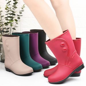 Womens Rain Shoes Comfort Mid-calf Rainboots Mid-calf Removable Cotton Cover Outerwear Elegance