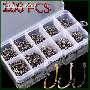 Aolie 100Pcs Fishing Hooks Set Carbon Steel Single Circle Fishing Hook Fly Fishing Jip Barbed Carp Hooks Sea Tackle Accessories