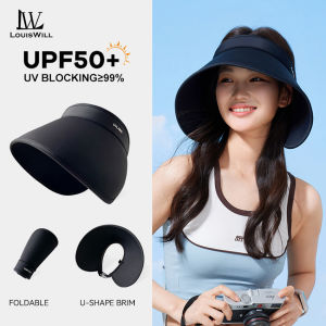 LouisWill Women Sun Cap Foldable Empty Top Hat Casual Sun Hats Portable Beach Cap Large Brim Cap Sun Protection Cap UV Protection Hats With Windproof Rope for Outdoor Travel