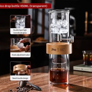 BINCOO Ice Dripper Cold Brew Pot Coffee Maker Double-Wall Glass Pour-Over Ice Brew Cold Drip Pot Large Capacity Home Drip Filter 450ML