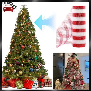 Festive Mesh Ribbon for Christmas Decorations 2 Rolls Wreath Making Bows and Swags