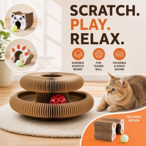 Cat Scratcher Board Foldable Accordion Durable Corrugated Paper With Ball Interactive Teaser Stress Relief Indoor Pet Toy