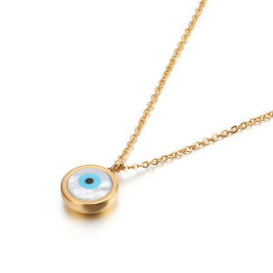 Titanium Steel Plating 18k Real Gold Jewelry Wholesale Devils Eye Trend Simple Korean Ladies Necklace Eye-shaped pendants with blue and white design gold rose gold and silver chains
