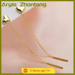 Aryio 1Pair Trend Long Wire Tassel Thread Chain Climb Star Heart Beads Pendants Drop Earrings For Women Straight Hanging Ear Jewelry