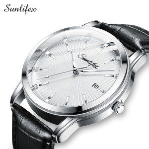 Sunlifex Jam Tangan Pria Anti Air Original Tali Kulit Kuarsa Bisnis Klasik Jam Tangan Cowok 7006