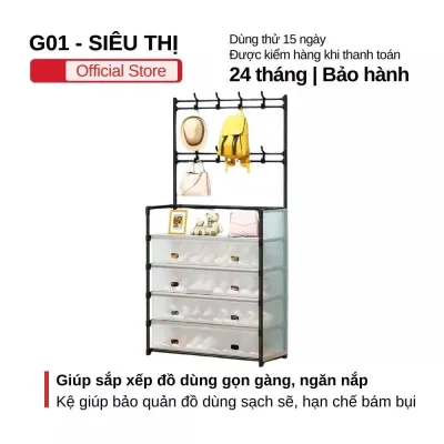 Kệ chữ L 5 tầng tiện dụng có nắp đậy móc treo đa năng J006 đựng giày dép