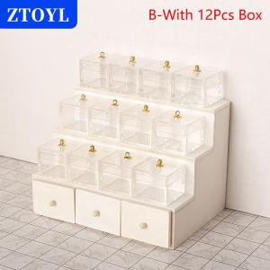 [COD] ZTOYL บ้านตุ๊กตา1:12ขนาดเล็กชั้นวางโชว์ลูกกวาดกล่องลิ้นชักพร้อมกล่องใสอุปกรณ์ตกแต่งโมเดลเฟอร์นิเจอร์บ้านตุ๊กตา