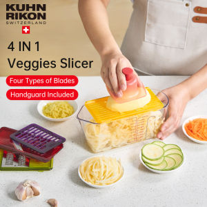 KUHN RIKON Vegetable Grater with Storage Box 4 in 1 Fruits Vegetables Cutter Mandoline Slicer Multi-Functional Kitchen Tool Swiss Design