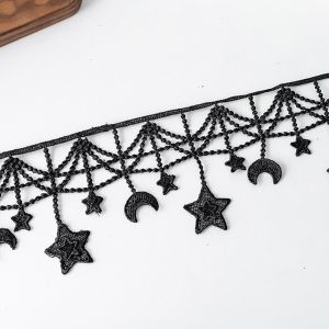 PLLEWY Black And White Lace Trim Ribbon Star Moon Design Width 10CM Lace Fabric Sewing Supplies Floral Lace Ribbon DIY Crafts Sewing