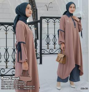 Baju Muslim Long Tunik Shibori Casual Setelan Celana Kulot Lebar Nana One Set Bahan Airflow Premium Busana Syari | GOODSAJI HIJABSTUFF