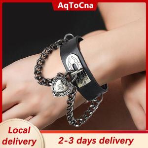 [COD] AqToCna Ship within 24 hours 90s Fashion Punk Style Bracelet Personality PU Leather Three Rows Spikes Square Bracelets Bangle 2024 Party Jewelry Gift