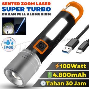 Terang Banget Senter LED Cas USB ZOOM PRO BEST 100W Baterai 4.800mAh Tahan 30 Jam PROBEST P-100ZS