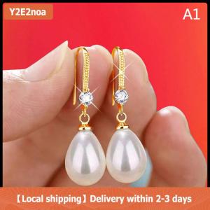 【Local shipping】 Đồ trang sức cho phụ nữ nước thả bông tai ngọc trai cho phụ nữ màu đỏ trắng vòng ngọc trai hình bầu dục Bông Tai đám cưới engagement Valentines ngày Quà Tặng