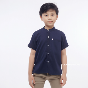 Lily And Clark Kemeja Koko Anak Laki-Laki Warna Navy KL01
