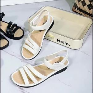 [Free Shipping] Womens Summer New Flat Heel Soft Sole Non-Slip Wear-Resistant Fashionable Velcro Sandals for Seniors and Mothers