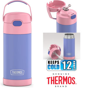 Thermos Funtainer 12 Ounce Stainless Steel Vacuum Insulated Straw Kids Water Bottle Pink Purple