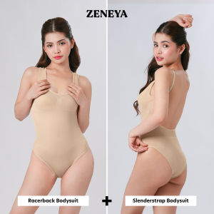Zeneya BUY 1 TAKE 1 Racerback + Slenderstrap Bodysuit For Women Short Sleeve Shapewear Top Bodycon Body Shaper