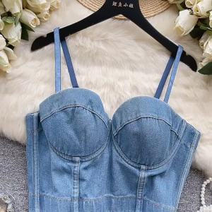 Của Phụ mùa hè giả denim cắt Tops cổ điển chắp vá backless Slim Ống Tops Casual rắn không tay Corset Y2K