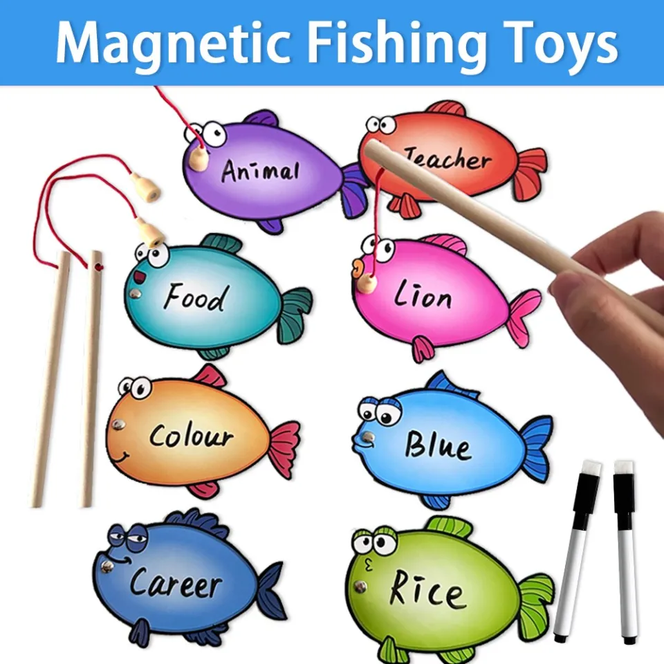 Magnetic Wooden Fishing Toy Write & Wipe Cards Game Montessori Educational  Toys for Toddlers with Dry