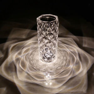 Vivalux Diamond Rose Crystal Table Lamp USB Rechargeable Acrylic Decoration Atmosphere Lamps LED Bedroom Bedside Bar Light Night Light Crystal Desk Light 3/16 Colors Romantic Projection Lamp