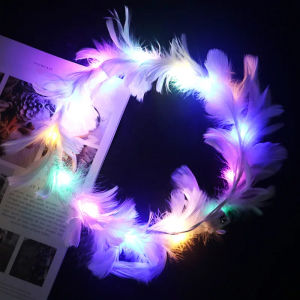 Hiasan Rambut LED Goose Feather Angel Halo HeadbandLuminous Wreath Tiara 4 Party Birthday Carnival