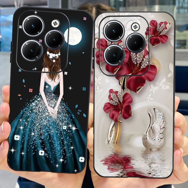 For Infinix Hot 40 Pro X6837 Case Soft Silicone Black Pretty Girl