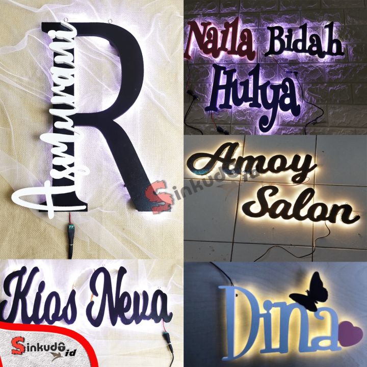 (PAKET 8 HURUF PER KATA) - NAMA CUSTOM HURUF TIMBUL KAYU MDF dan HMR Premium + LAMPU LED - HIASAN DINDING CUSTOM MURAH DEKORASI - PUSAT PAPAN NAMA CUSTOM DEKORASI BAHAN KAYU - MURAH