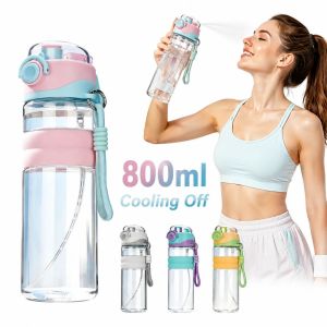 NOBLELYN Cooling Off Spray Water Bottle Leak-Proof 800ml Sport Water Kettle  Transparent Spray Water Fitness Cup Summer Outdoor