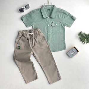 Setelan Anak Laki Laki Kemeja Katun Rami Celana Chinos Panjang 4 5 6 7 8 9 10 11 12 Tahun