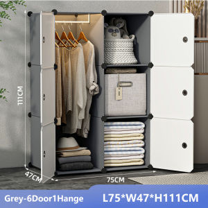 NINI Almari baju White Door Cabinet Hanging DIY Wardrobe Plastic Bedroom Wardrobe 12 Cube 2 Hanging Almari pakaian / 卧室 衣櫃