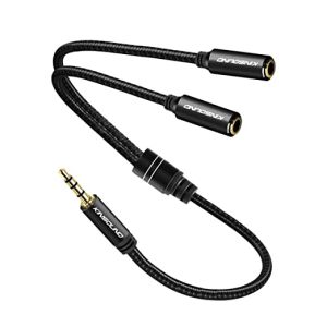 Kinsound 3.5 mm Jack Stereo Audio splitter Mic Earphone Auxiliary Aux Cable with 2 Mic & Audio 3.5mm Male to 2 Female Compatible with All 3.5 mm Devices for Headphones iPhone Home Stereo