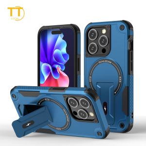Tri-Town For iPhone 11 12 13 14 15 16 17 Pro Max Magnetic bracket Shockproof Phone Case Matte Case with Camera Lens Magsafe Wireless Charging Case High Quality Shockproof Case