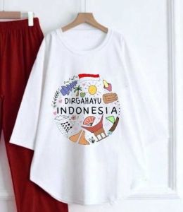 Setelan Wanita Terbaru 2024 Merah Putih Set Bahan Kaos Katun Combed One Set Cargo Baju Atasan Dan Celana Outfit 17 Agustusan