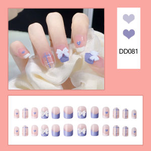 🇹🇭ร้านไทย🇹🇭 เล็บปลอมพร้อมส่ง [DD081] สไตล์โมเดิร์นผีเสื้อเจาะ ใช้งานง่าย 24 ชิ้น