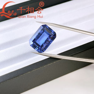 Rectangle shape Emerald cut Lab Grown Cornflower Blue Saphire corundum loose gemstone With Visible Inclusions