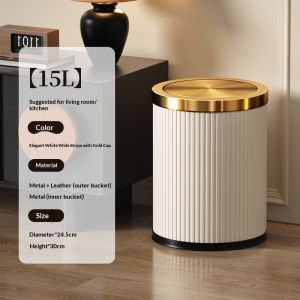 9L/15L Small Trash Can with Swing LidFancy Gold Waste Paper Baskets for BathroomsGold Trash Can for BathroomBedroom Powder RoomOfficeLaundry Room